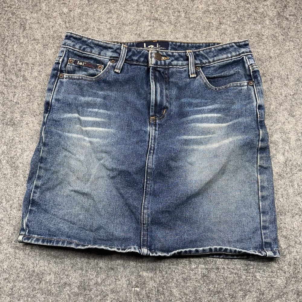 Vintage Y2K L.E.I. Mid Rise Denim Mini Jean Skirt Womens Size 9 90s Preppy Indie
